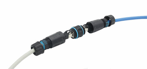 Adaptateur de Raccordement RJ45 Étanche IP68 - Forme Tube Noir Cat.6/Cat.6A