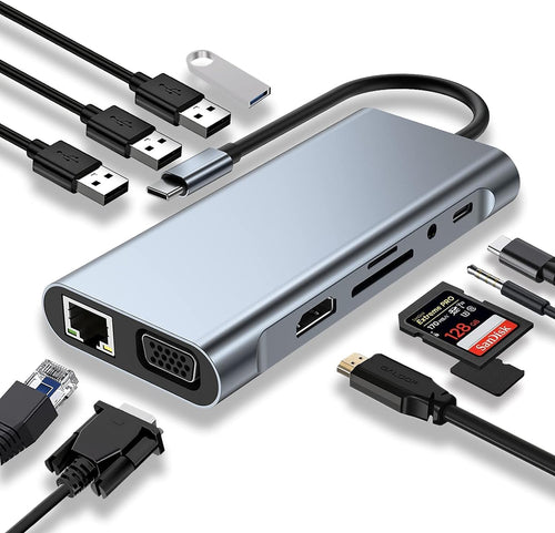 Adaptateur Type C to HDMI_04USB_RJ45_VGA... 11IN1