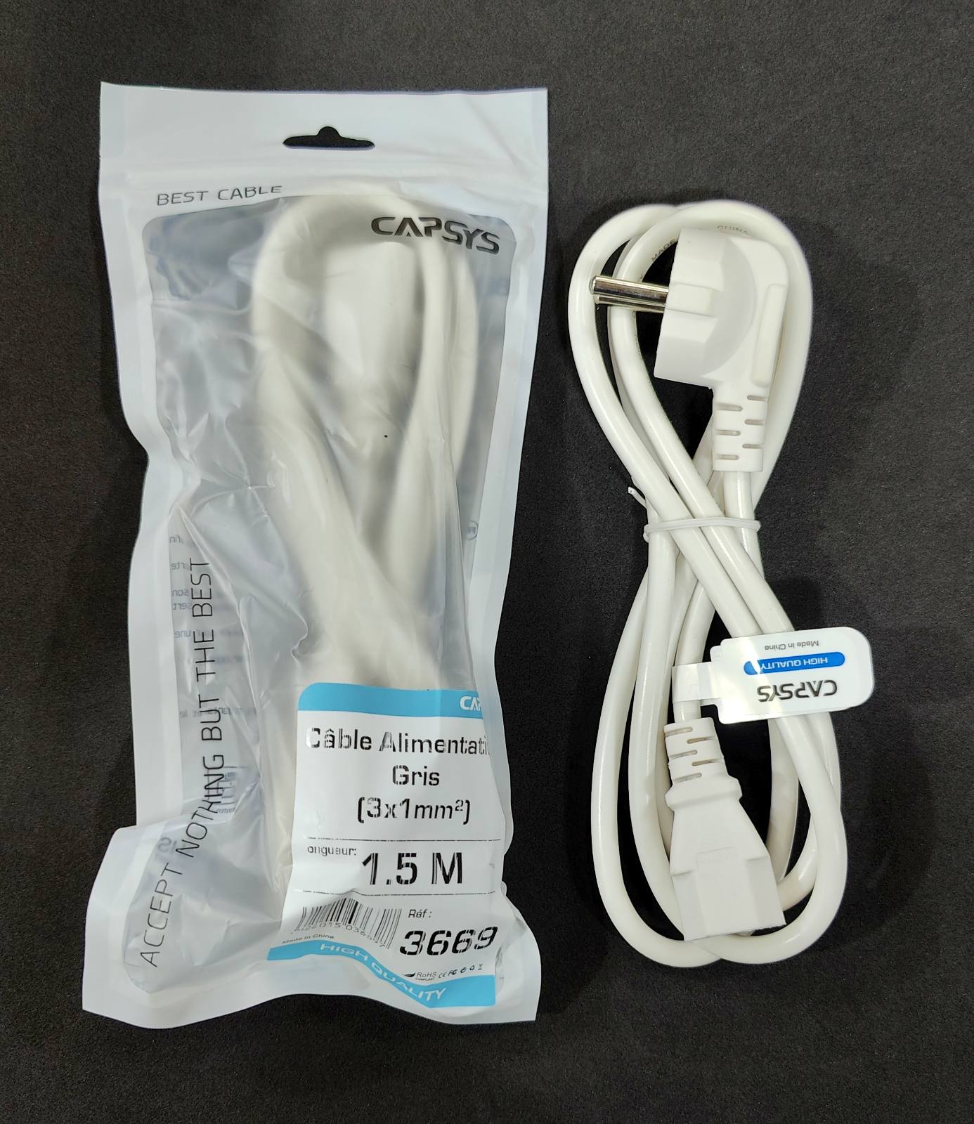 Cable Alimentation PC 1.5m  (3X0.1.0mm) CAPSYS