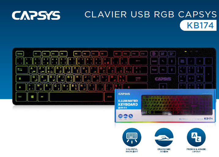 Clavier CAPSYS USB Multimedia RGB KB-174