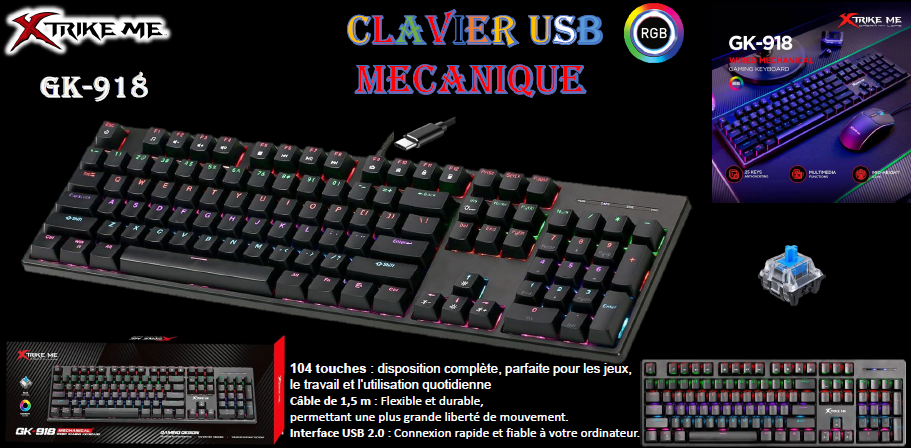 Clavier Gaming XTRIKE Mecanique GK-918 RGB