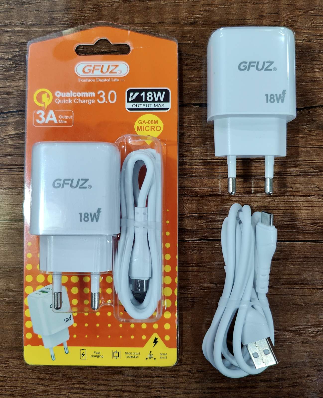 Chargeur USB GFUZ 18W QC3.0 + Cable Micro USB GA-08