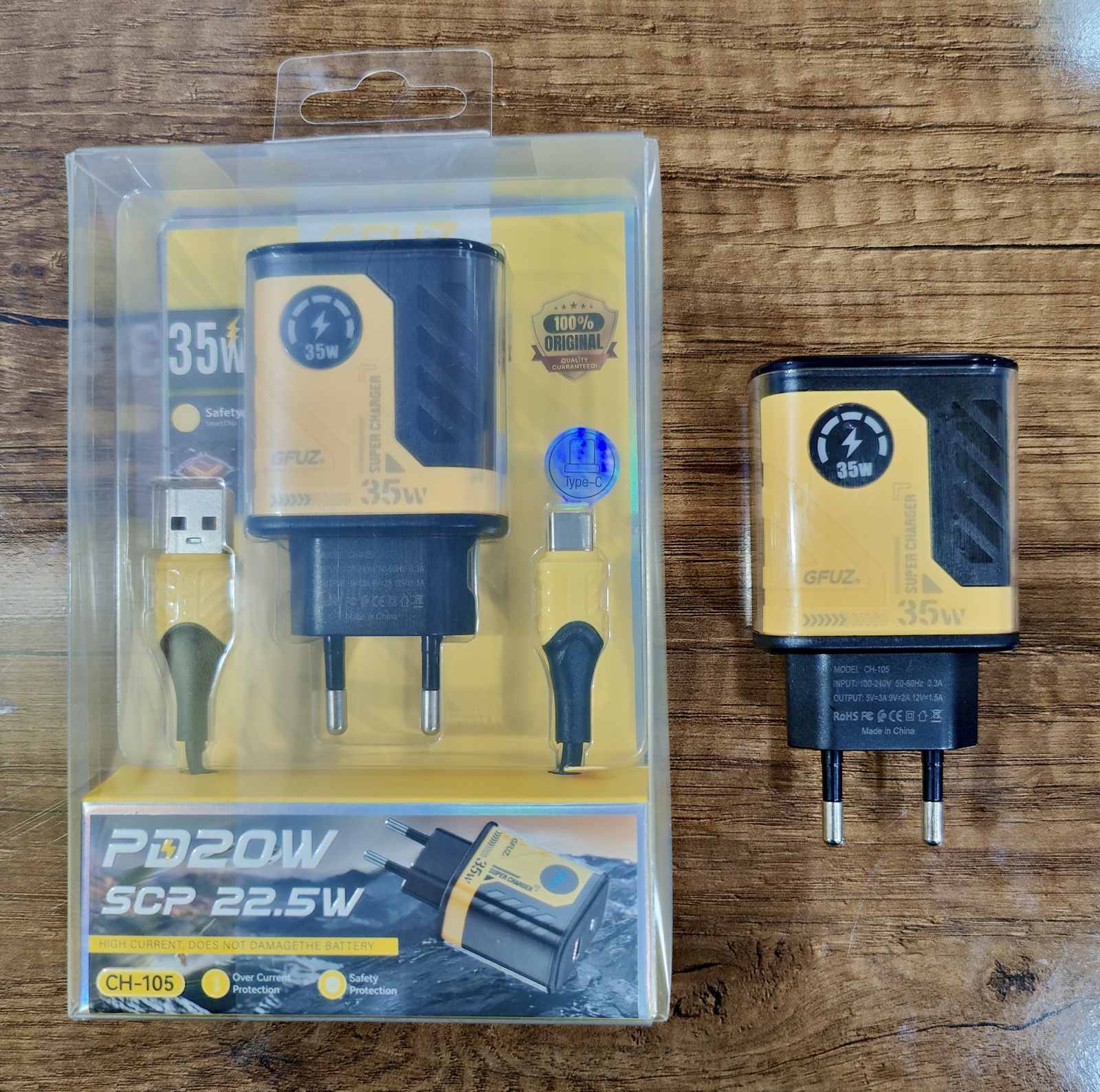Chargeur USB GFUZ 35W PD20W + Cable Type C CH-105