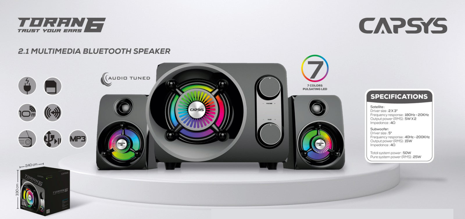 Haut parleur 2.0 CAPSYS Bluetooth TORAN 6