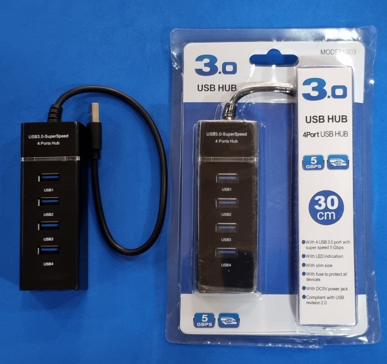 Hub USB  04 ports 3.0 Avec Cable 30cm Réf:303