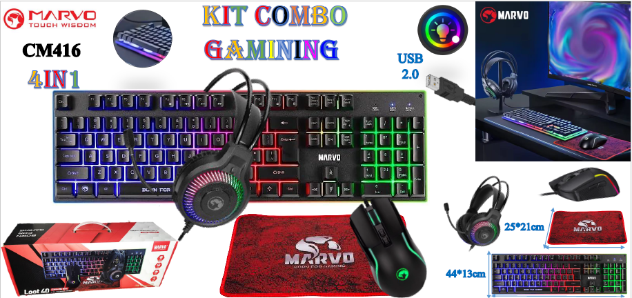 Kit MARVO Clavier_ Souris_Casque_Tapis de Souris CM-416EN
