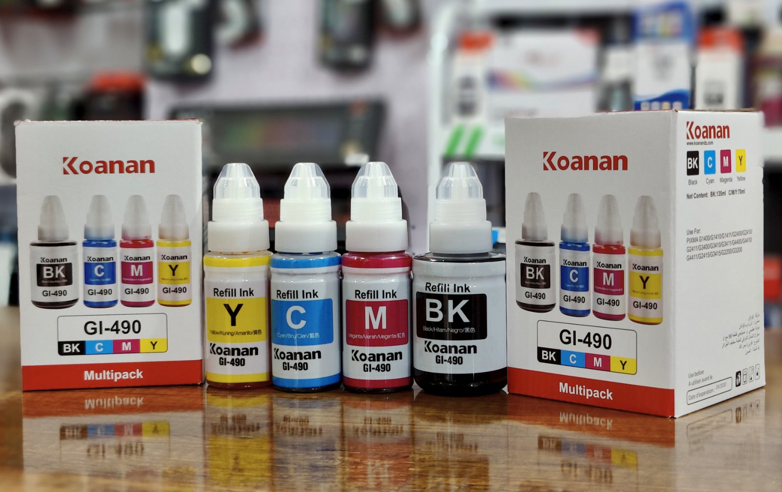 Pack Bouteille Encre CANON GI-490_2410_3410 70ML (BK-C-M-Y) KOANAN