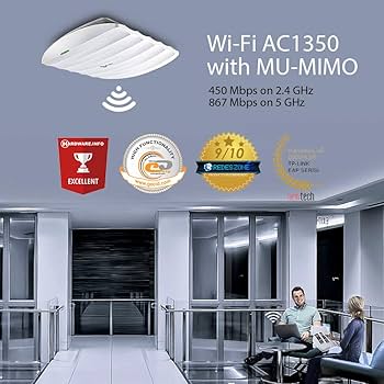 Point d'Acces TP-Link WiFi EAP-225 AC1350 Gigabit PoE Plafonnier