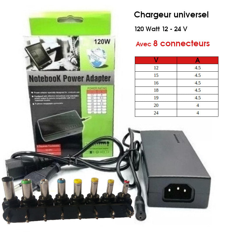 Transformateur Universel 120W LD-4096 + Fiche Bleu_USB
