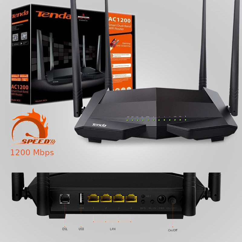 Modem Wireless Router Tenda VDSL/ADSL2+ V12AC1200 Dualband Gigabit