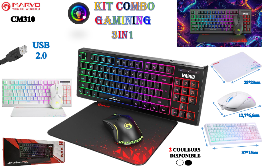 Kit MARVO Clavier_ Souris_Tapis de Souris CM-310